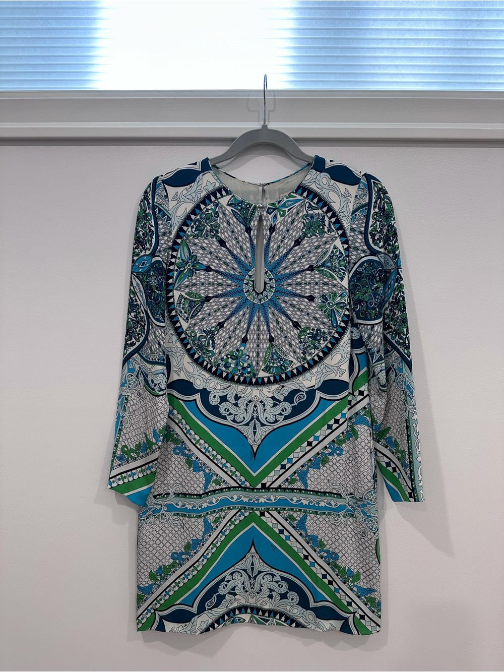 Emilio Pucci 100% Silk Printed Long Sleeve Dress IT 44 US 10 Made in Italy